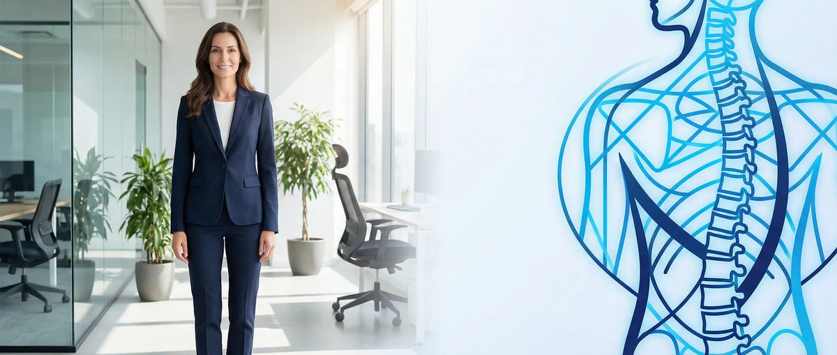 Professional working at a posture-friendly desk setup